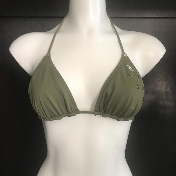 Rip Curl Army Green reversible stripe bikini top - Picture 1 of 2